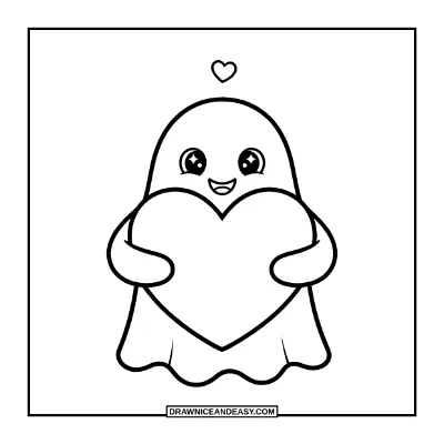 Ghost Holding a Big Heart Coloring Page coloring page preview