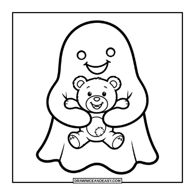 Ghost Hugging a Teddy Bear Coloring Page coloring page preview