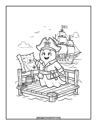 Ghost Pirate Captain Coloring Page coloring page preview