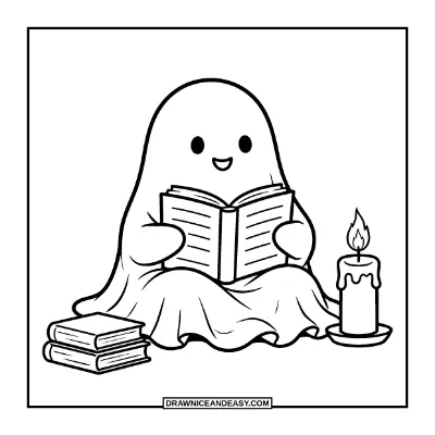 Ghost Reading a Storybook Coloring Page coloring page preview