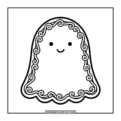 Ghost-Shaped Halloween Cookie coloring page preview