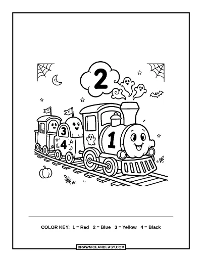 Ghost Train Color by Number Coloring Page coloring page preview
