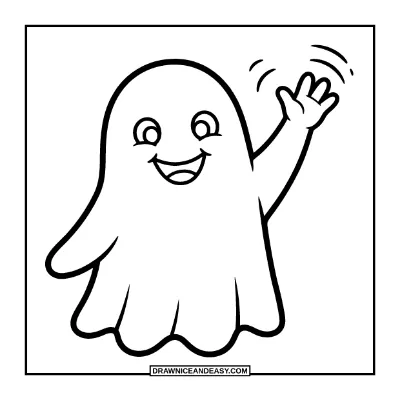 Ghost Waving Hello Coloring Page coloring page preview