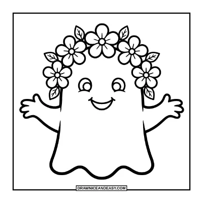 Ghost with a Flower Crown Coloring Page coloring page preview