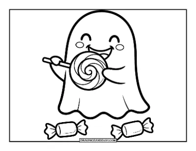 Ghost with a Lollipop Coloring Page coloring page preview