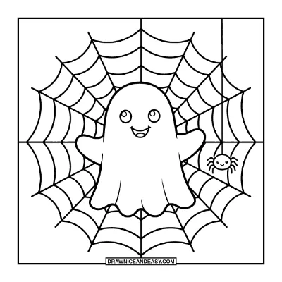Ghost with a Spider Web Coloring Page coloring page preview