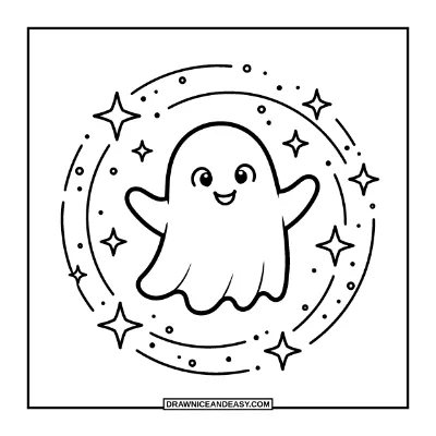 Ghost with Swirling Stars Coloring Page coloring page preview