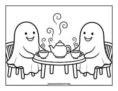 Ghosts Having a Tea Party Coloring Page coloring page preview