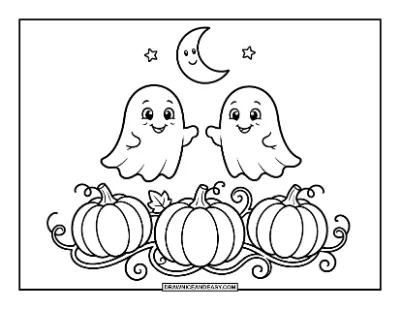 Ghosts in a Pumpkin Patch Coloring Page coloring page preview