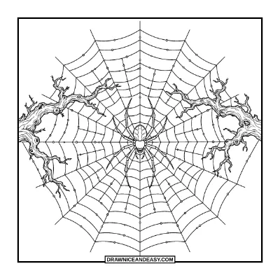 Giant Spider in a Spooky Web coloring page preview