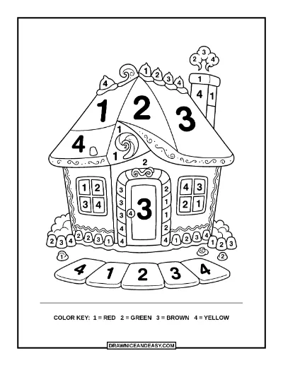 Gingerbread House Color by Number Coloring Page coloring page preview