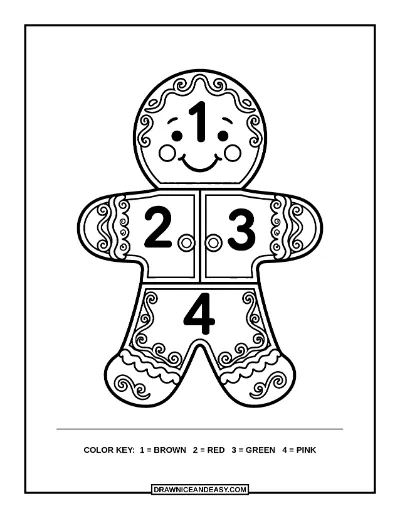 Gingerbread Man Color by Number Coloring Page coloring page preview