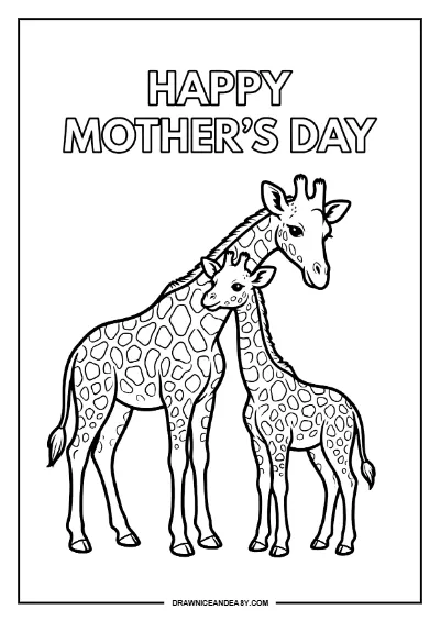 Giraffe Mother and Baby Mother's Day Coloring Page – Free PDF coloring page preview