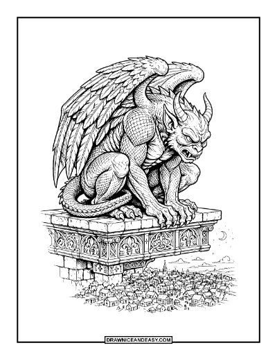 Gothic Gargoyle Coloring Page coloring page preview