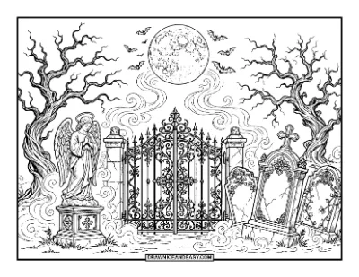 Gothic Graveyard Coloring Page coloring page preview