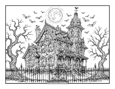 Gothic Haunted House Coloring Page coloring page preview