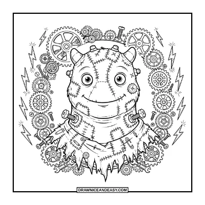 Gothic Stitched Monster Coloring Page coloring page preview