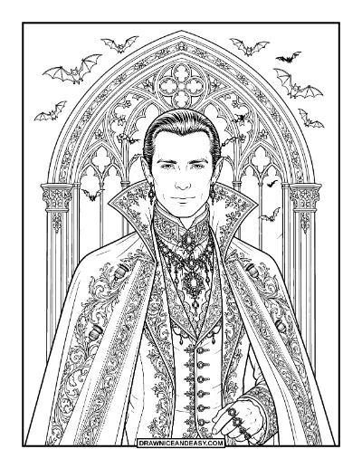Gothic Vampire Portrait Coloring Page coloring page preview