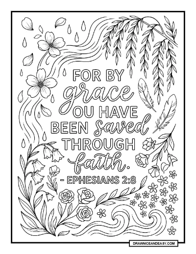 Grace Bible Verse Coloring Page: Beautiful Floral Scripture Art Coloring Page – Free PDF coloring page preview