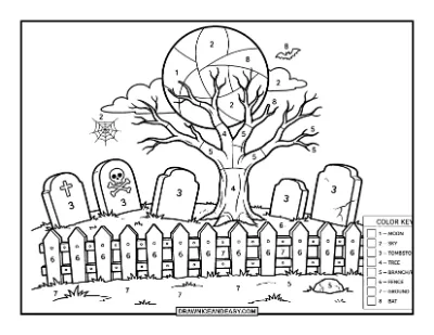 Graveyard Color by Number Coloring Page coloring page preview