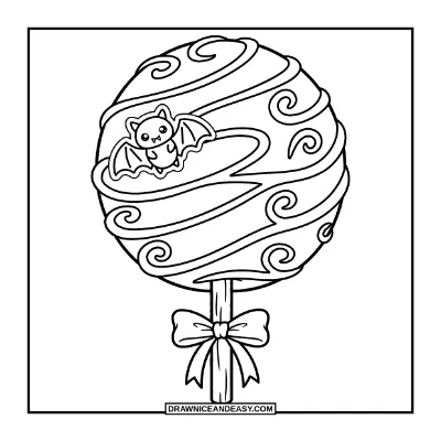 Halloween Candy Apple on a Stick coloring page preview