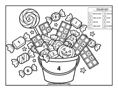 Halloween Candy Color by Number Coloring Page coloring page preview