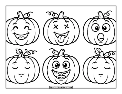 Halloween Emotions Pumpkins Coloring Page coloring page preview