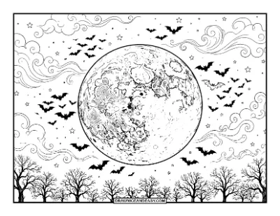 Halloween Full Moon Coloring Page coloring page preview