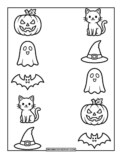Halloween Matching Pairs Coloring Page coloring page preview