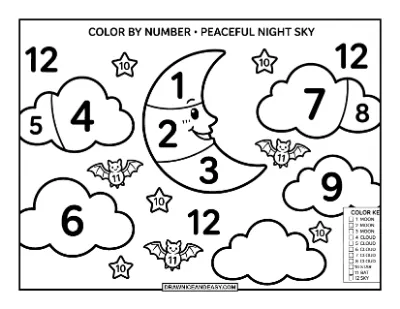 Halloween Night Sky Color by Number Coloring Page coloring page preview