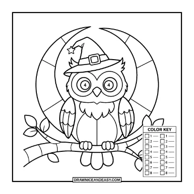 Halloween Owl Color by Number Coloring Page coloring page preview