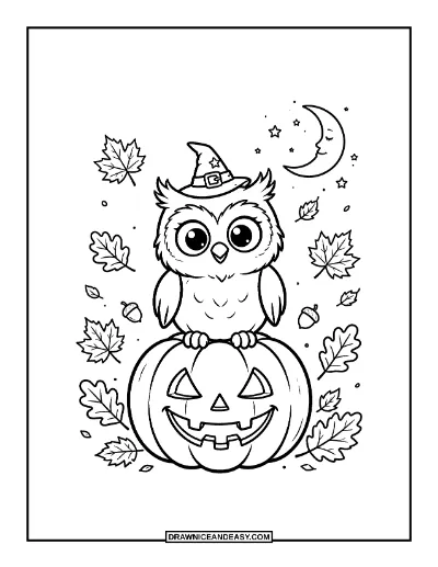 Halloween Owl with Witch Hat Coloring Page coloring page preview