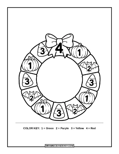 Halloween Wreath Color by Number Coloring Page coloring page preview