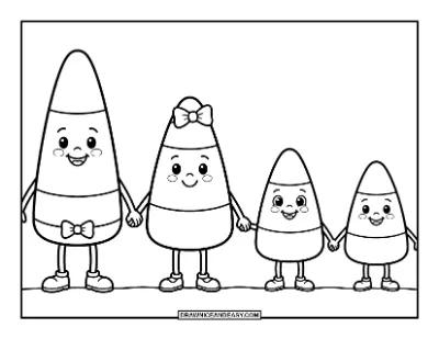 Happy Candy Corn Family coloring page preview