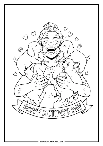 Happy Mother's Day Family Hug Coloring Page – Free PDF coloring page preview