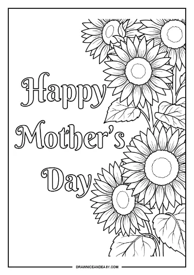Happy Mother's Day Flower Border Coloring Page – Free PDF coloring page preview