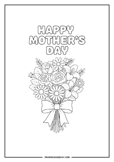 Happy Mother's Day Flower Bouquet Coloring Page – Free PDF coloring page preview