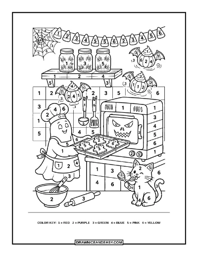 Haunted Bakery Color by Number Coloring Page coloring page preview