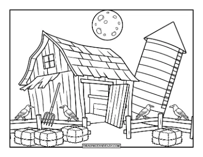 Haunted Barn Coloring Page coloring page preview