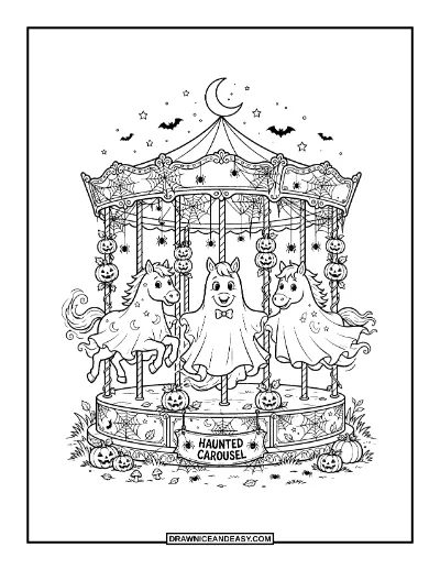 Haunted Carousel Coloring Page coloring page preview