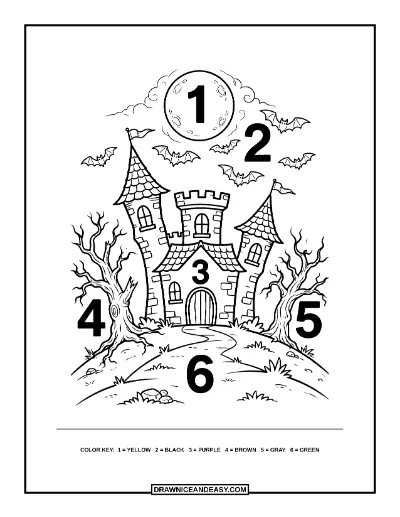Haunted Castle Color by Number Coloring Page coloring page preview