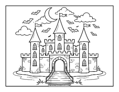 Haunted Castle with Towers Coloring Page coloring page preview