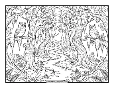 Haunted Forest Path Coloring Page coloring page preview