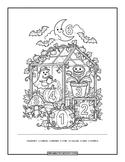 Haunted Greenhouse Color by Number Coloring Page coloring page preview