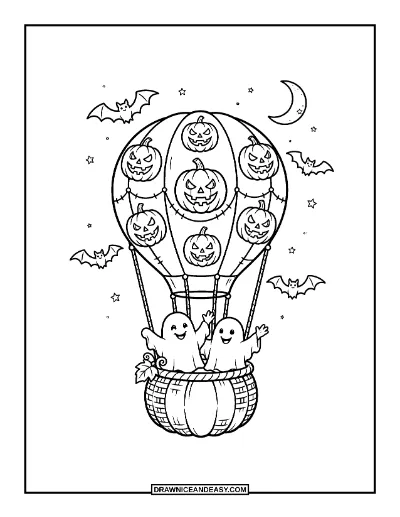 Haunted Hot Air Balloon Coloring Page coloring page preview