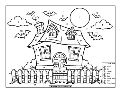 Haunted House Color by Number Coloring Page coloring page preview