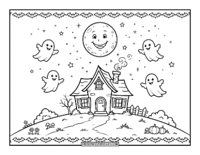 Haunted House Halloween Placemat Coloring Page coloring page preview