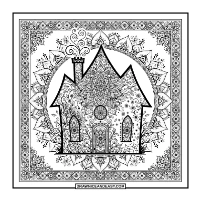 Haunted House Mandala Coloring Page for Adults coloring page preview