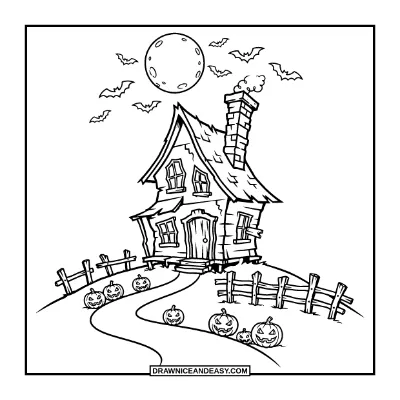 Haunted House on a Hill Coloring Page coloring page preview