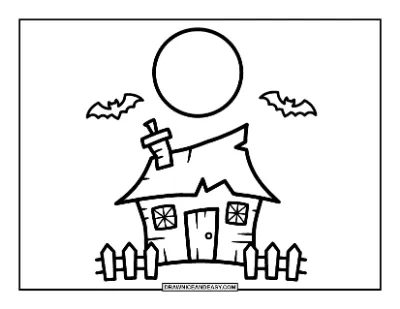 Haunted House with Full Moon Coloring Page coloring page preview